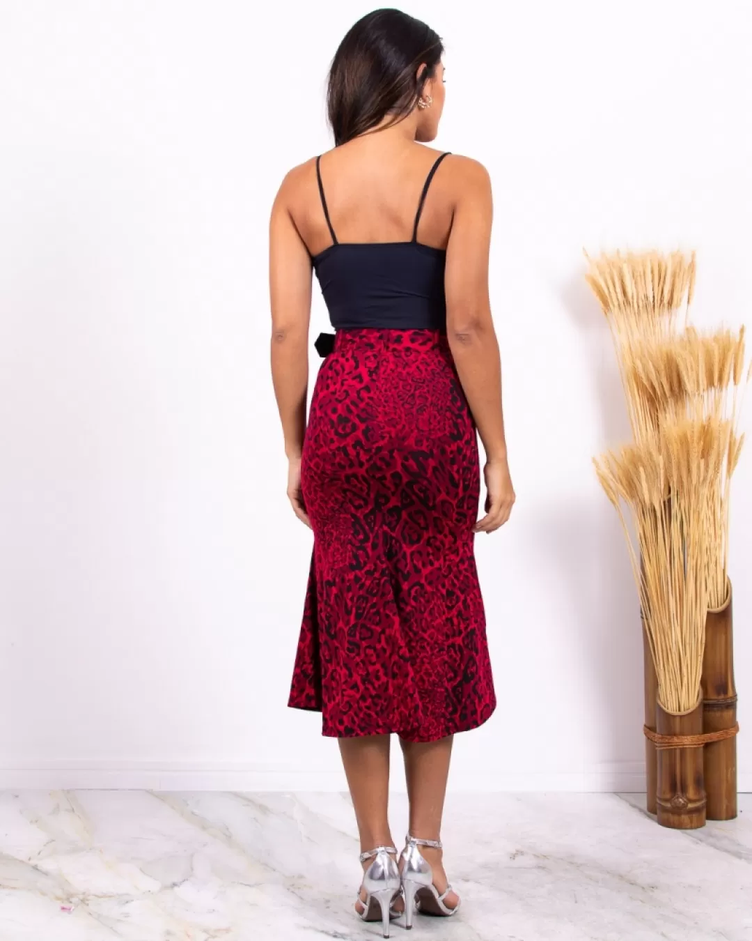 Miss Misses - Miss Misses Midi Skirt with Red Belt - 18045VERMELHO Miss Misses - Miss Misses Midi Skirt with Red Belt - 18045VERMELHO