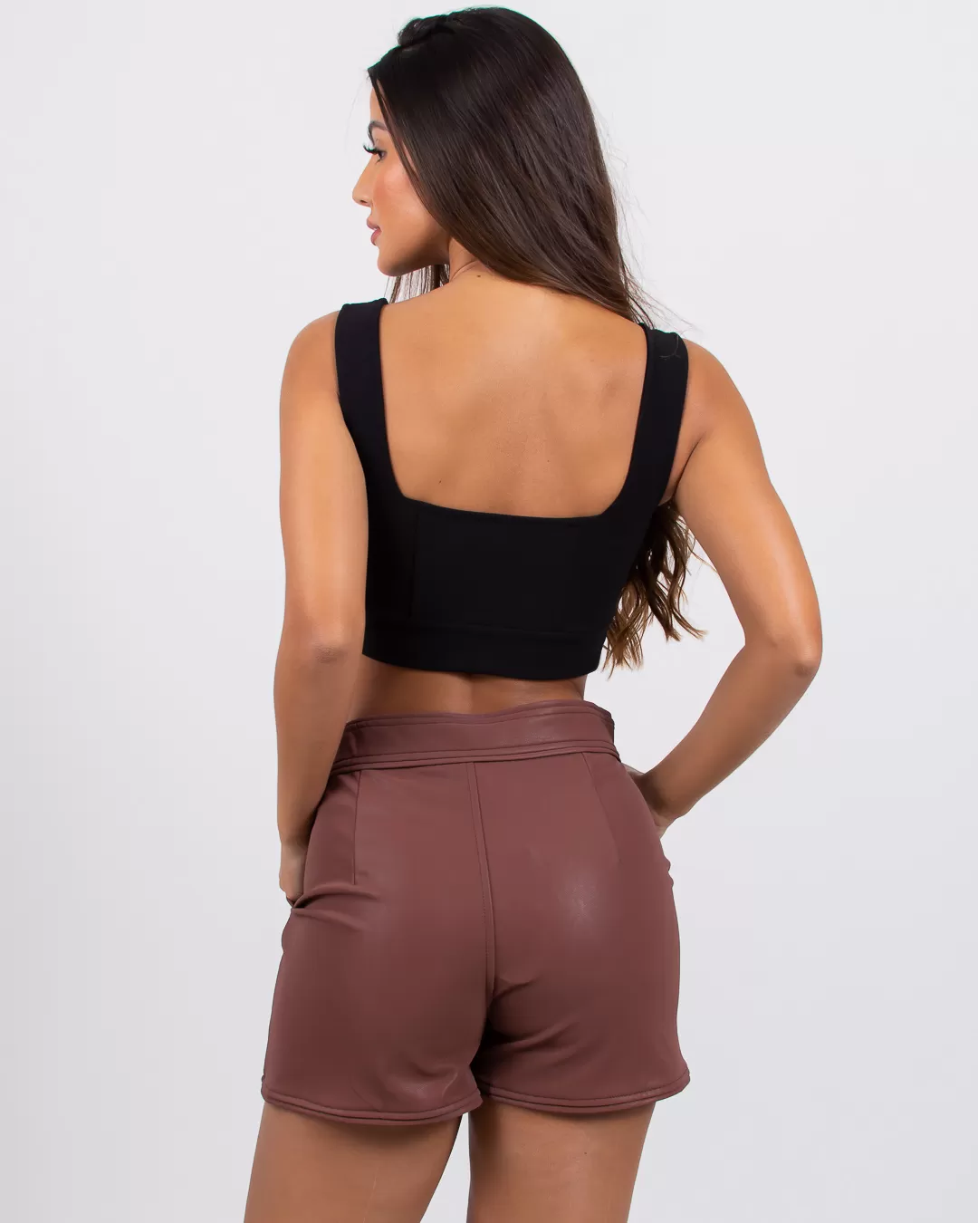 Miss Misses - Short Miss Misses Suede Leather with Brown Friezes - 18301MARROM Miss Misses - Short Miss Misses Suede Leather with Brown Friezes - 18301MARROM
