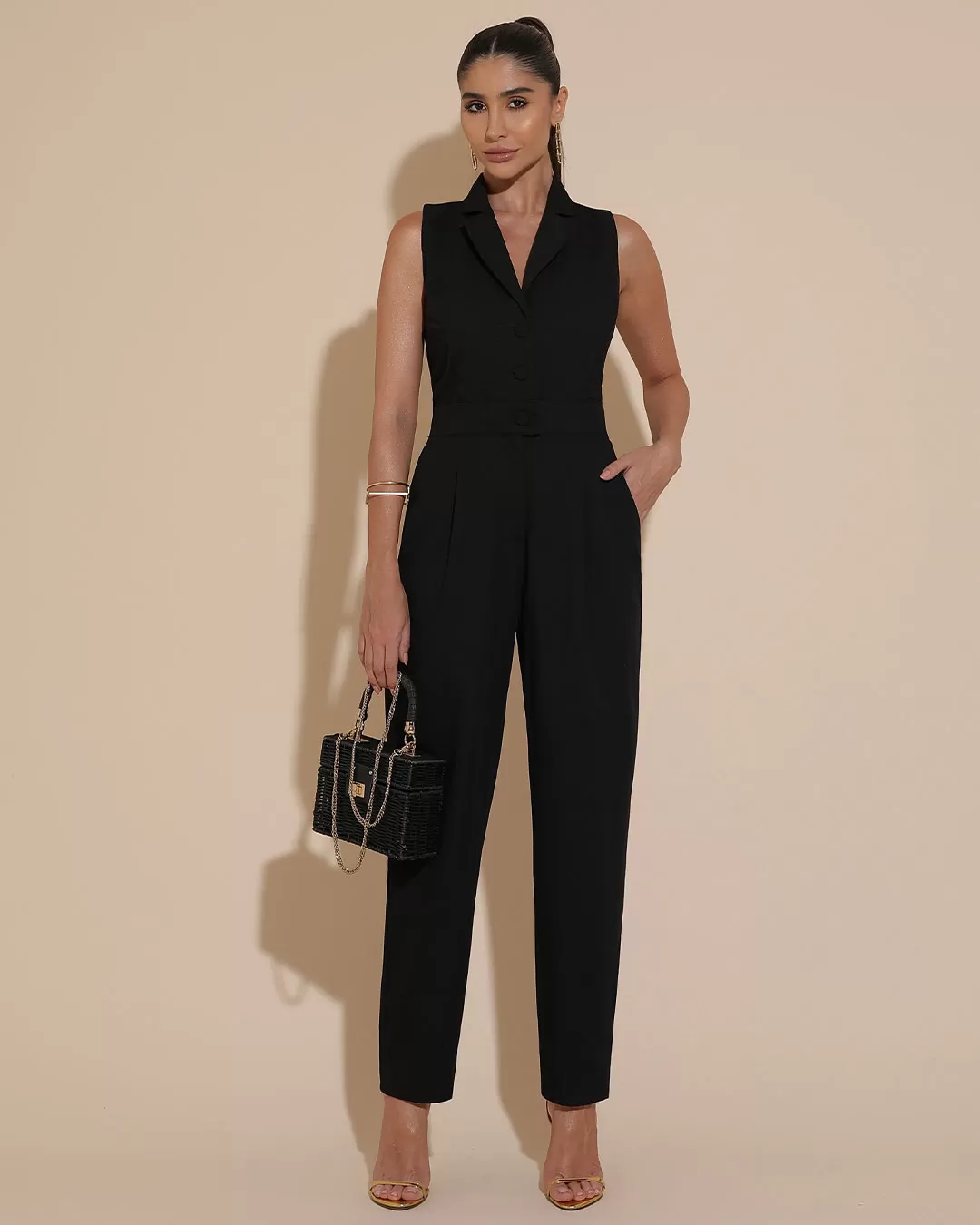 Miss Misses - Jumpsuit Miss Misses Detail Lapel and Button Black - 54242PRETO Miss Misses - Jumpsuit Miss Misses Detail Lapel and Button Black - 54242PRETO