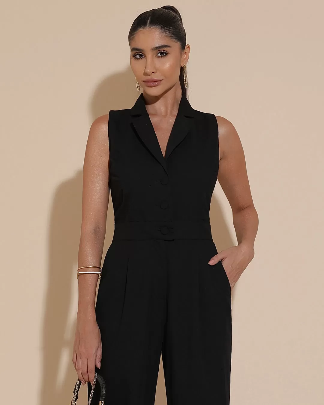 Miss Misses - Jumpsuit Miss Misses Detail Lapel and Button Black - 54242PRETO Miss Misses - Jumpsuit Miss Misses Detail Lapel and Button Black - 54242PRETO