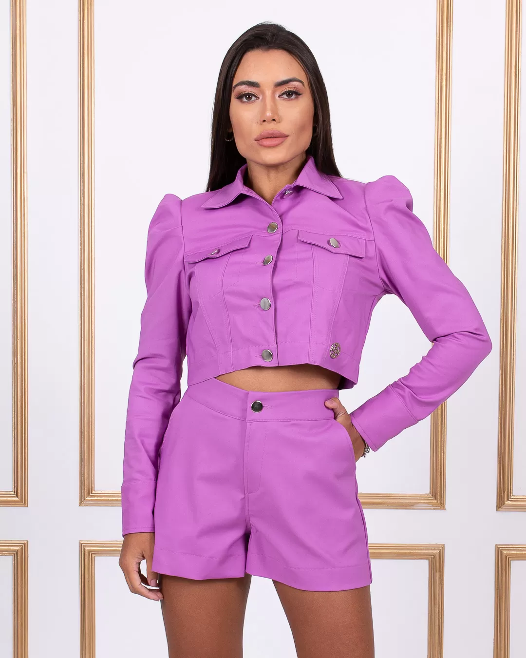 Miss Misses - Miss Misses Shorts With Pocket and Lilac Buttons - 18521ROXO
