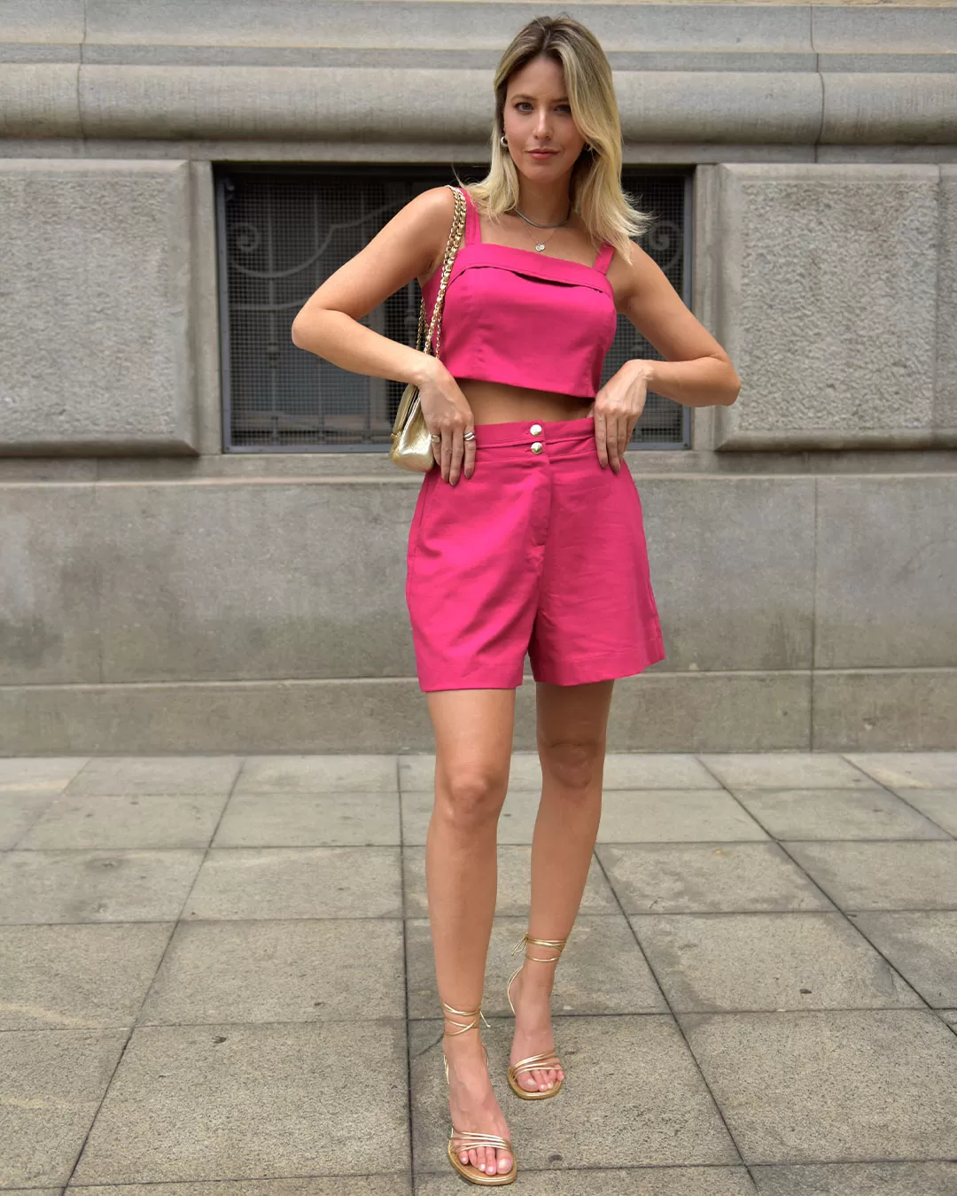 Miss Misses - Short Miss Misses Linen With Frizo Pink Detail - 54189PINK Miss Misses - Short Miss Misses Linen With Frizo Pink Detail - 54189PINK