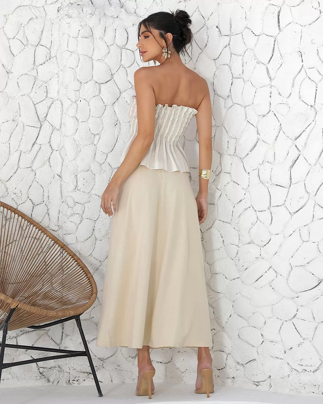 Miss Misses - Skirt Miss Misses Midi Long Godê With Zipper Beige - 54216BEGE Miss Misses - Skirt Miss Misses Midi Long Godê With Zipper Beige - 54216BEGE