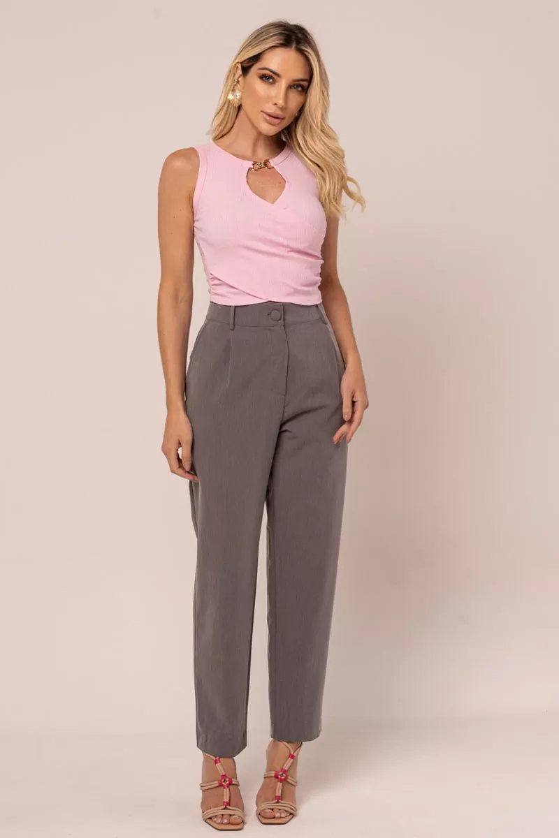 Miss Misses - Cropped Miss Misses Ribbed Tank Shirt Metal Detail Pink - 54305060 Miss Misses - Cropped Miss Misses Ribbed Tank Shirt Metal Detail Pink - 54305060
