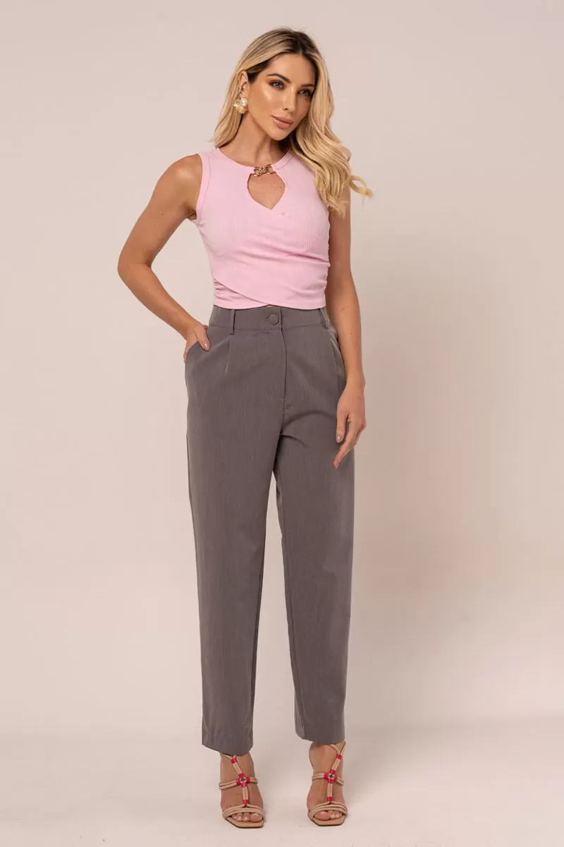 Miss Misses - Cropped Miss Misses Ribbed Tank Shirt Metal Detail Pink - 54305060 Miss Misses - Cropped Miss Misses Ribbed Tank Shirt Metal Detail Pink - 54305060