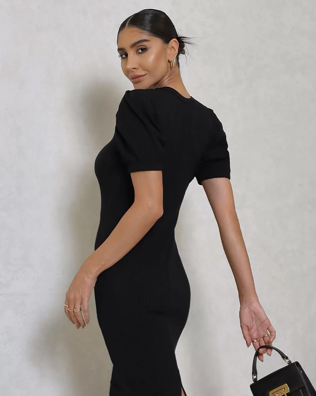 Miss Misses - Miss Misses Midi Dress Ribbed Princess Sleeve Black - 80549001 Miss Misses - Miss Misses Midi Dress Ribbed Princess Sleeve Black - 80549001