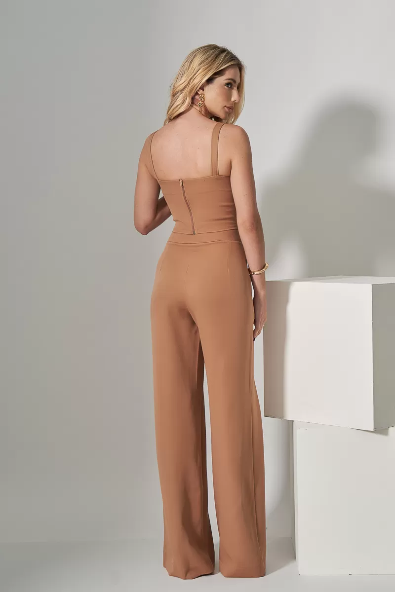 Miss Misses - Cropped Miss Misses With Back Zipper Beige - 54311BEGE Miss Misses - Cropped Miss Misses With Back Zipper Beige - 54311BEGE