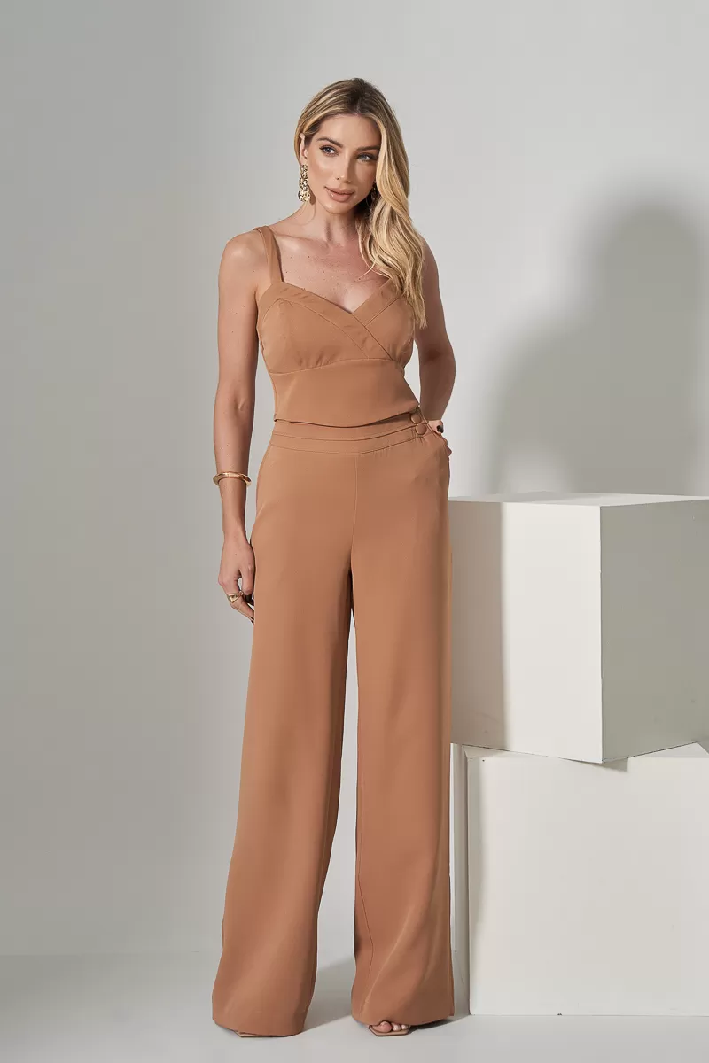 Miss Misses - Cropped Miss Misses With Back Zipper Beige - 54311BEGE Miss Misses - Cropped Miss Misses With Back Zipper Beige - 54311BEGE