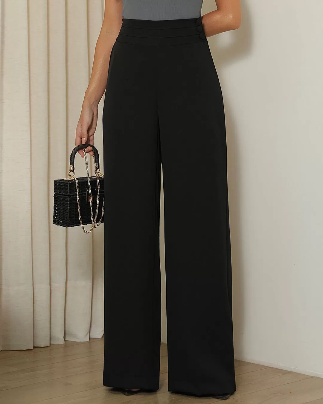 Miss Misses - Miss Misses Pants With Wide Waistband With Button Black - 54312PRETO Miss Misses - Miss Misses Pants With Wide Waistband With Button Black - 54312PRETO