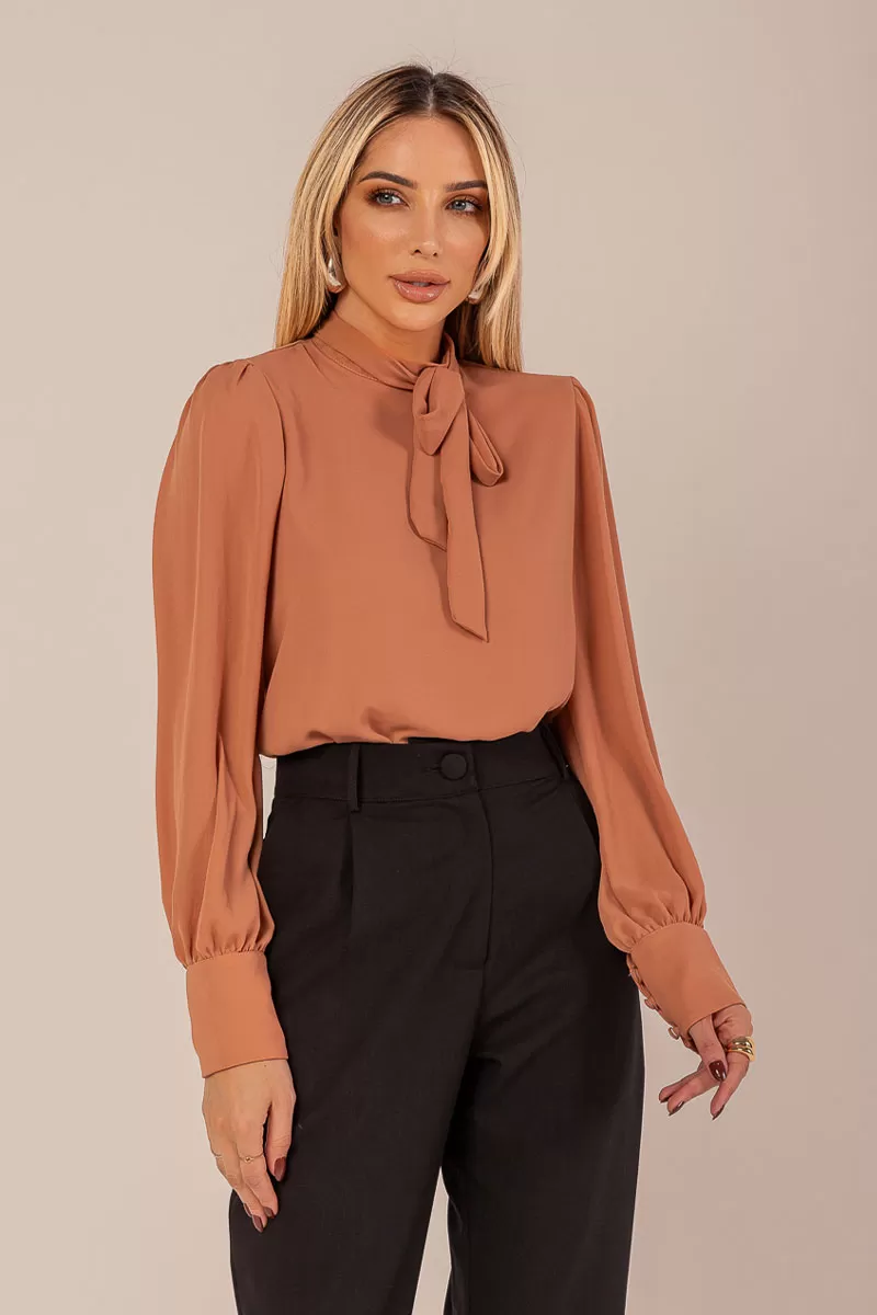 Miss Misses - Miss Misses Long Chiffon Lacing Caramel Shirt - 54265CARAMELO Miss Misses - Miss Misses Long Chiffon Lacing Caramel Shirt - 54265CARAMELO