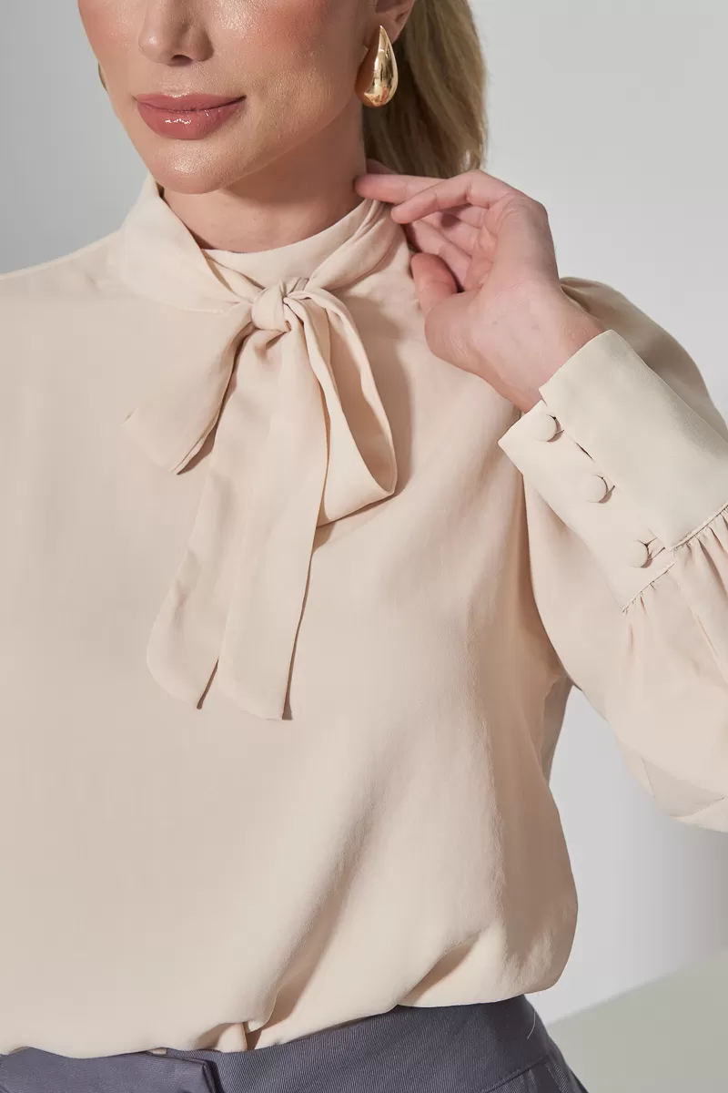 Miss Misses - Miss Misses Long Chiffon Tie Sand Shirt - 54265AREIA Miss Misses - Miss Misses Long Chiffon Tie Sand Shirt - 54265AREIA