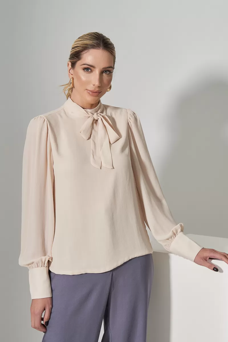 Miss Misses - Miss Misses Long Chiffon Tie Sand Shirt - 54265AREIA Miss Misses - Miss Misses Long Chiffon Tie Sand Shirt - 54265AREIA