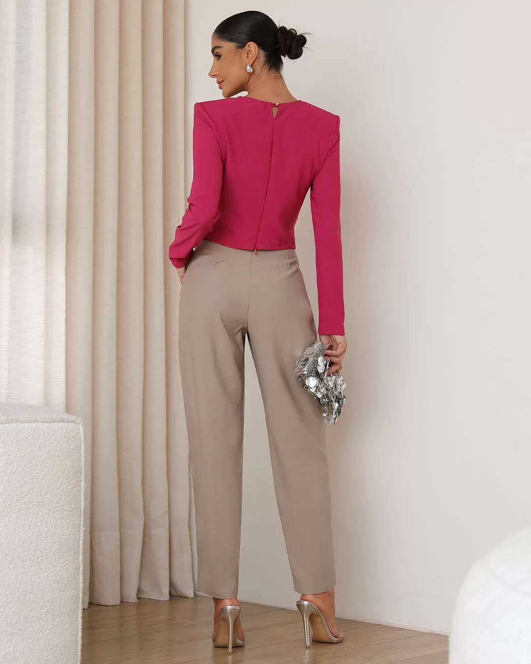 Miss Misses - Miss Misses Crepe Long Sleeve Shirt Pink Shoulder - 54273ROSA Miss Misses - Miss Misses Crepe Long Sleeve Shirt Pink Shoulder - 54273ROSA