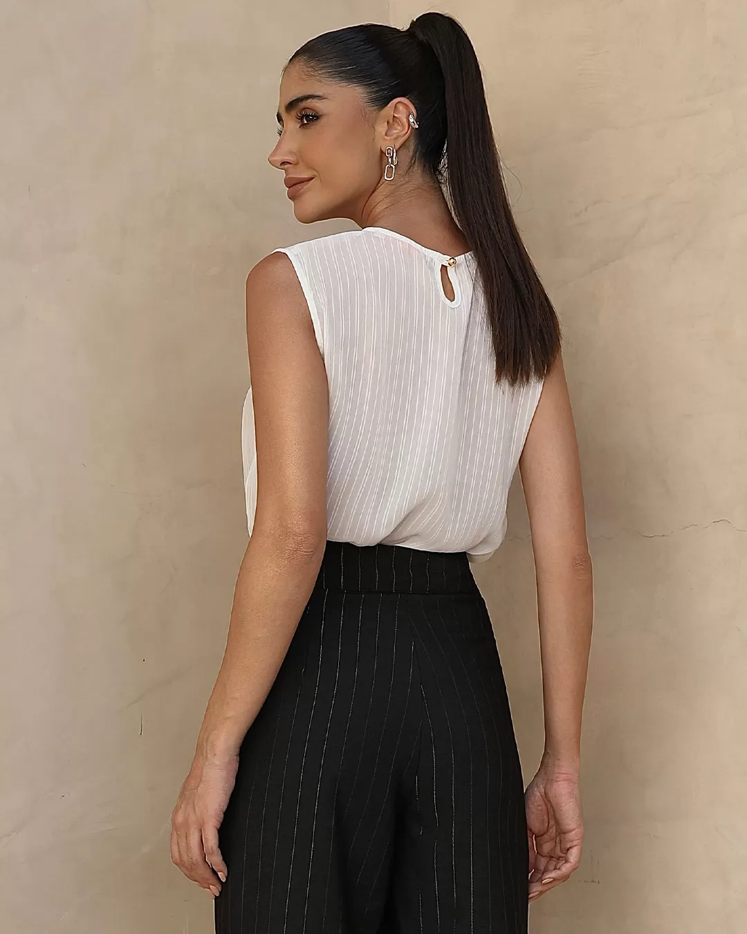 Miss Misses - Shirt Miss Misses Tank Shirt With Chiffon Button Off White - 54240OFF Miss Misses - Shirt Miss Misses Tank Shirt With Chiffon Button Off White - 54240OFF