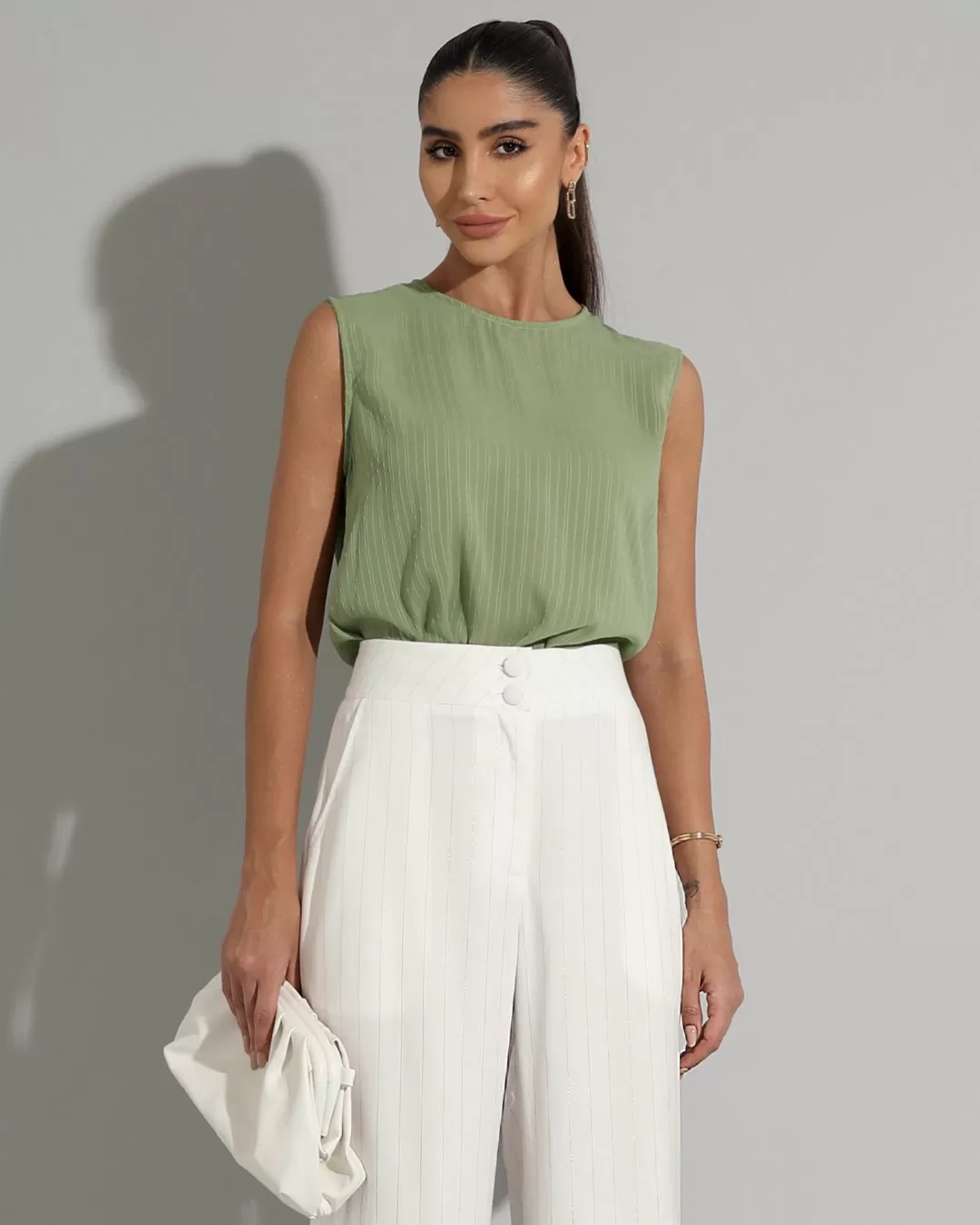 Miss Misses - Shirt Miss Misses Tank Shirt With Green Chiffon Button - 54240VERDE Miss Misses - Shirt Miss Misses Tank Shirt With Green Chiffon Button - 54240VERDE