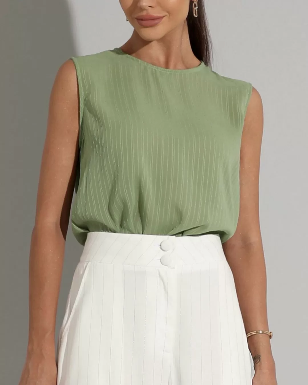 Miss Misses - Shirt Miss Misses Tank Shirt With Green Chiffon Button - 54240VERDE Miss Misses - Shirt Miss Misses Tank Shirt With Green Chiffon Button - 54240VERDE