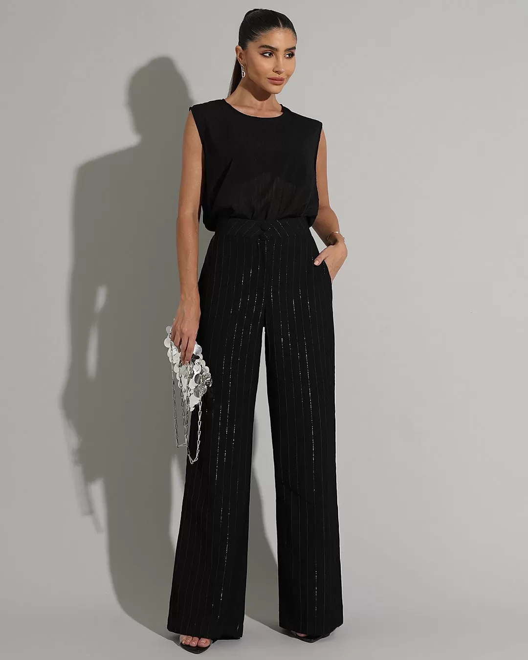 Miss Misses - Shirt Miss Misses Tank Shirt With Black Chiffon Button - 54240PRETO Miss Misses - Shirt Miss Misses Tank Shirt With Black Chiffon Button - 54240PRETO