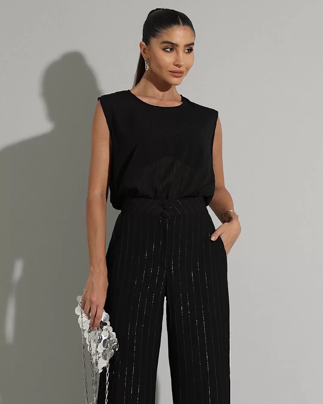 Miss Misses - Shirt Miss Misses Tank Shirt With Black Chiffon Button - 54240PRETO Miss Misses - Shirt Miss Misses Tank Shirt With Black Chiffon Button - 54240PRETO