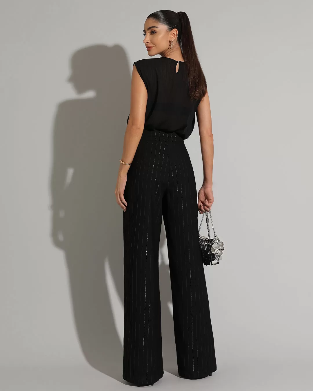Miss Misses - Shirt Miss Misses Tank Shirt With Black Chiffon Button - 54240PRETO Miss Misses - Shirt Miss Misses Tank Shirt With Black Chiffon Button - 54240PRETO
