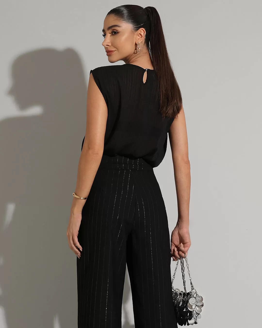 Miss Misses - Shirt Miss Misses Tank Shirt With Black Chiffon Button - 54240PRETO Miss Misses - Shirt Miss Misses Tank Shirt With Black Chiffon Button - 54240PRETO