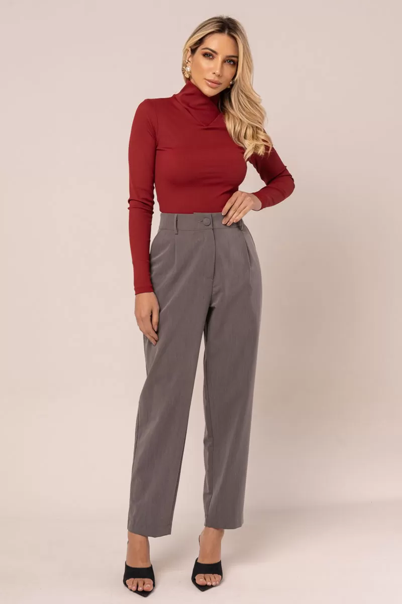 Miss Misses - Miss Misses Ribbed Shirt Long Sleeve High Neck Maple - 54277BORDO Miss Misses - Miss Misses Ribbed Shirt Long Sleeve High Neck Maple - 54277BORDO
