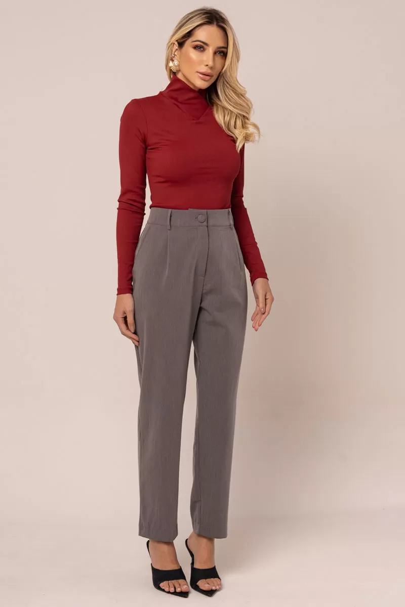 Miss Misses - Miss Misses Ribbed Shirt Long Sleeve High Neck Maple - 54277BORDO Miss Misses - Miss Misses Ribbed Shirt Long Sleeve High Neck Maple - 54277BORDO
