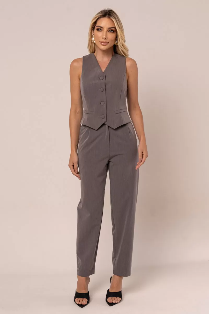 Miss Misses - Miss Misses Vest With Button and Fake Lead Pocket - 80537CINZA Miss Misses - Miss Misses Vest With Button and Fake Lead Pocket - 80537CINZA