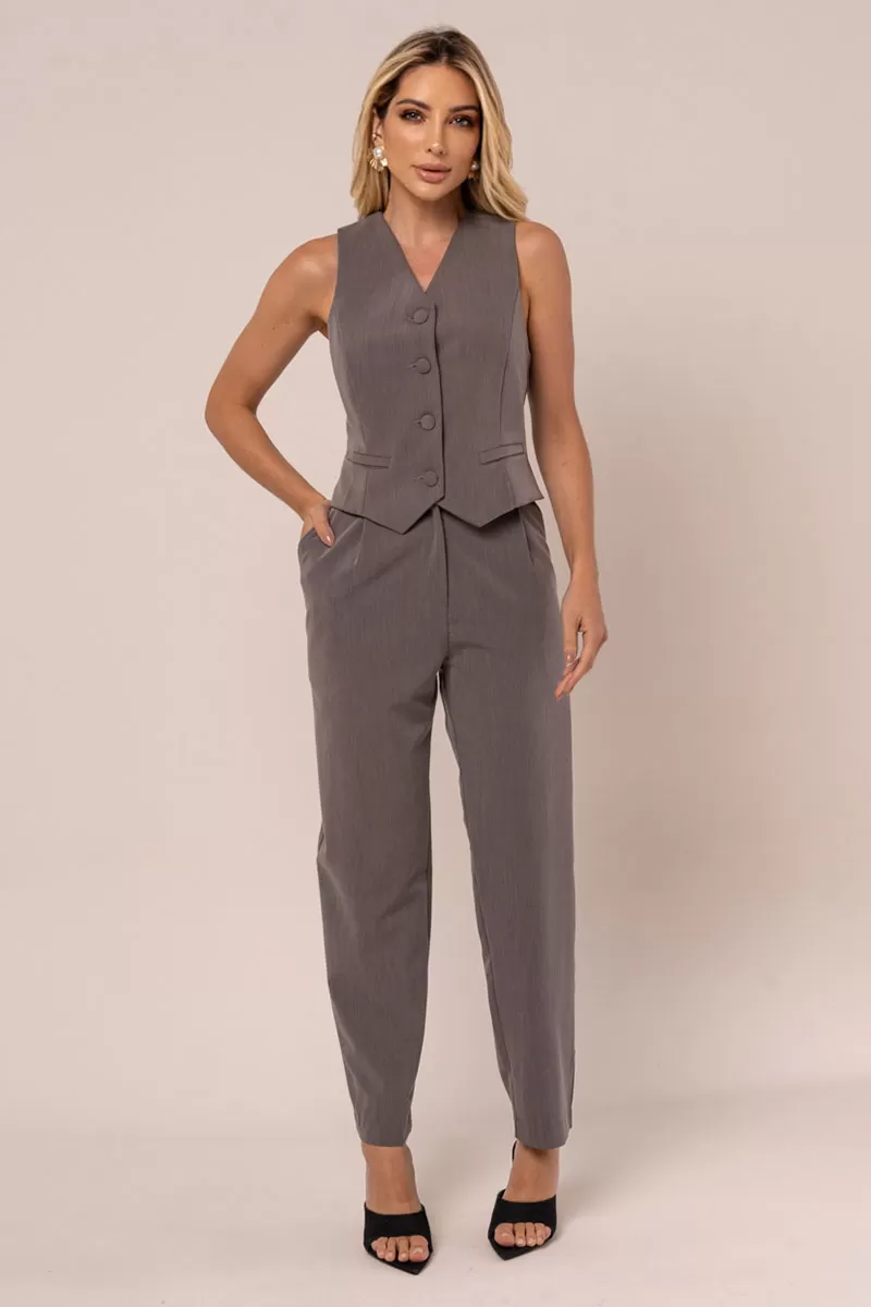 Miss Misses - Miss Misses Vest With Button and Fake Lead Pocket - 80537CINZA Miss Misses - Miss Misses Vest With Button and Fake Lead Pocket - 80537CINZA