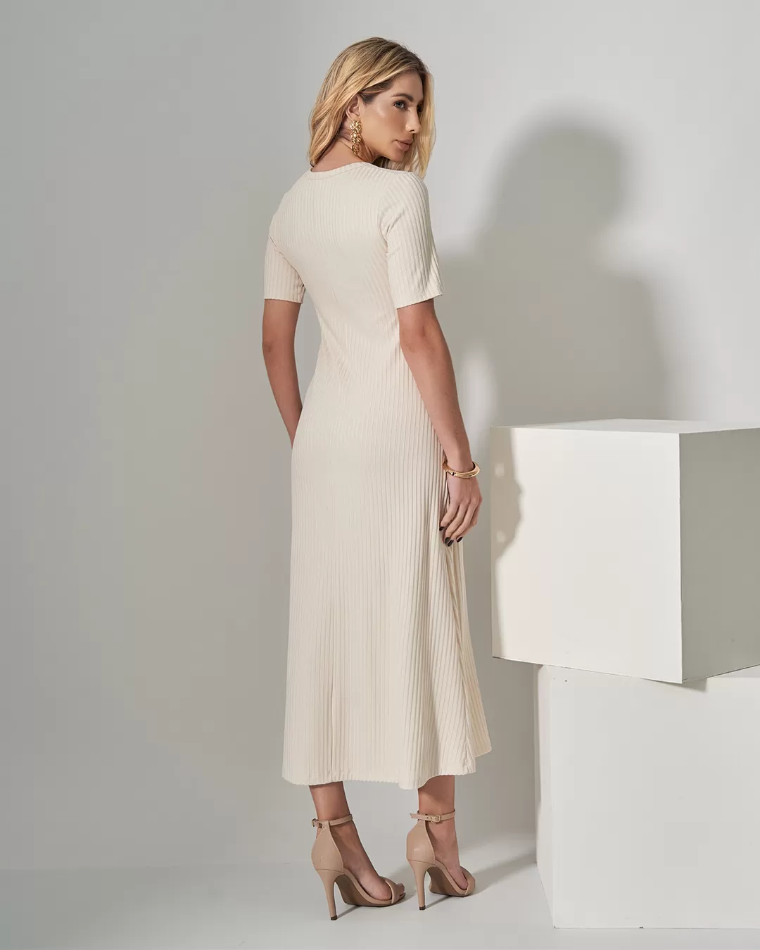 Miss Misses - Dress Miss Misses Midi Ribbed Square Collar Off White - 54316OFF Miss Misses - Dress Miss Misses Midi Ribbed Square Collar Off White - 54316OFF
