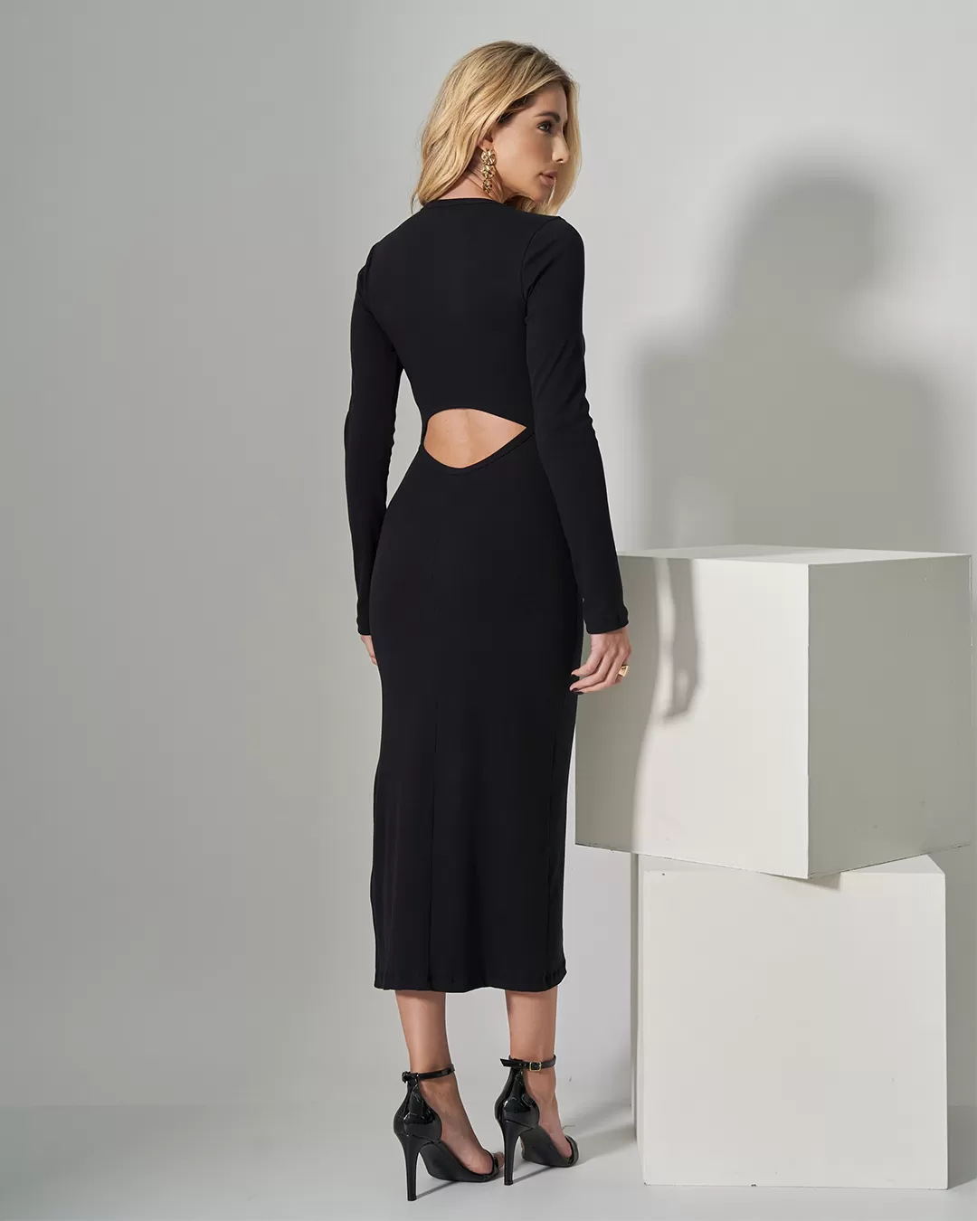 Miss Misses - Miss Misses Ribbed Dress with Open Back Black - 54326PRETO Miss Misses - Miss Misses Ribbed Dress with Open Back Black - 54326PRETO