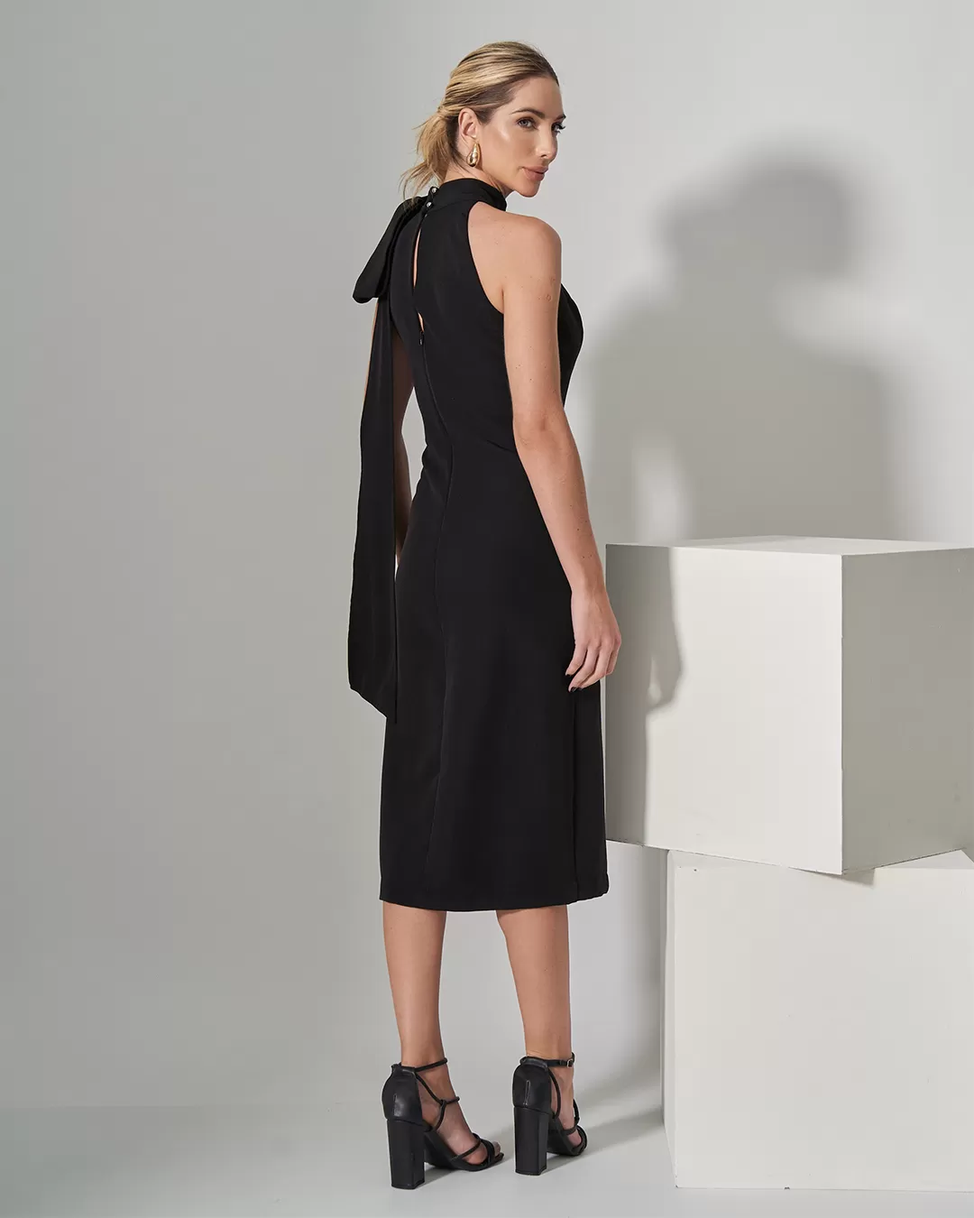 Miss Misses - Miss Misses Midi Dress With Black Bow - 80529PRETO Miss Misses - Miss Misses Midi Dress With Black Bow - 80529PRETO