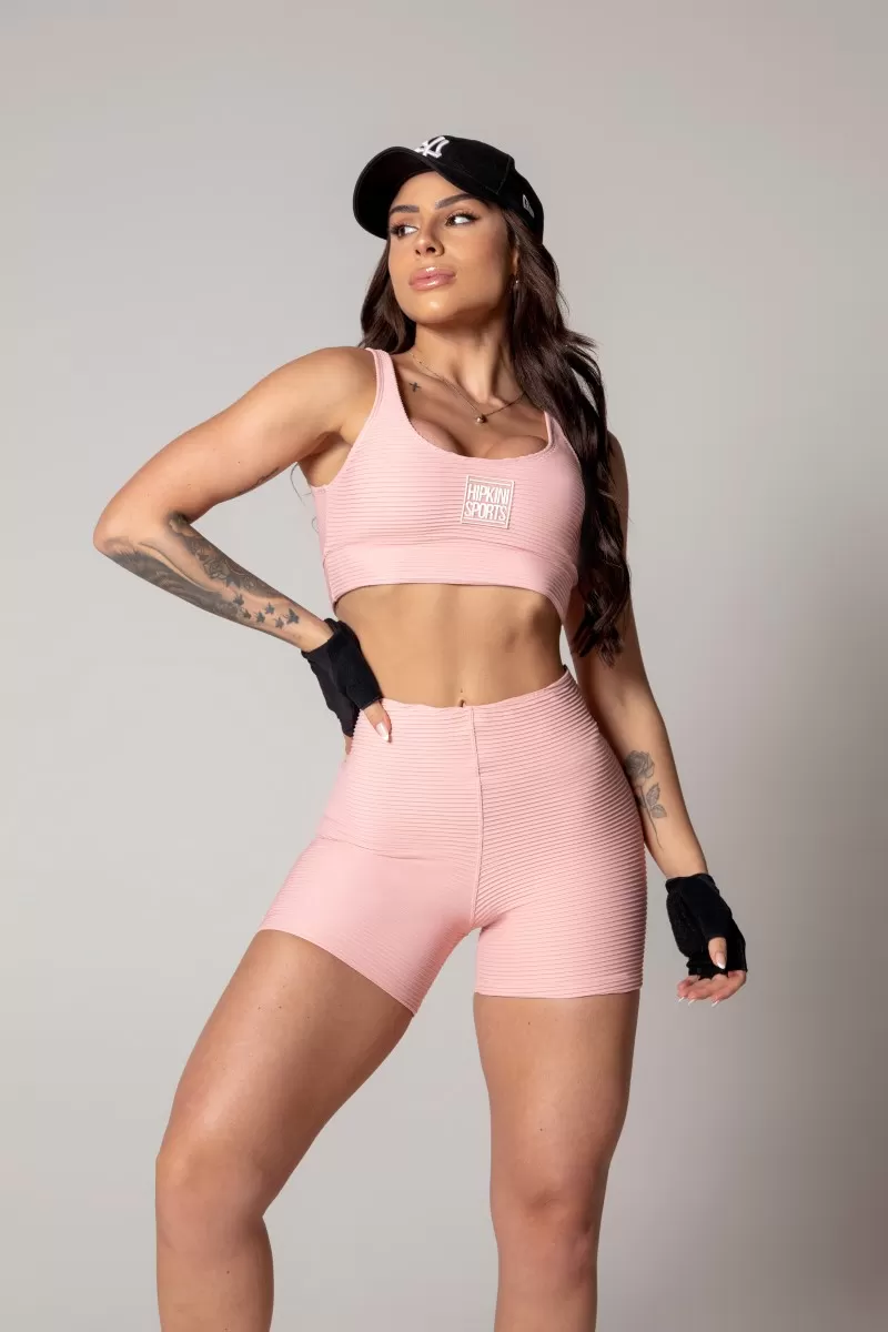 Hipkini - Pink Ribbed Athleisure Shorts - 33330590 Hipkini - Pink Ribbed Athleisure Shorts - 33330590