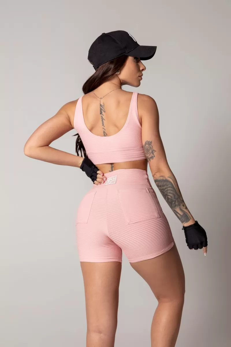 Hipkini - Pink Ribbed Athleisure Shorts - 33330590 Hipkini - Pink Ribbed Athleisure Shorts - 33330590