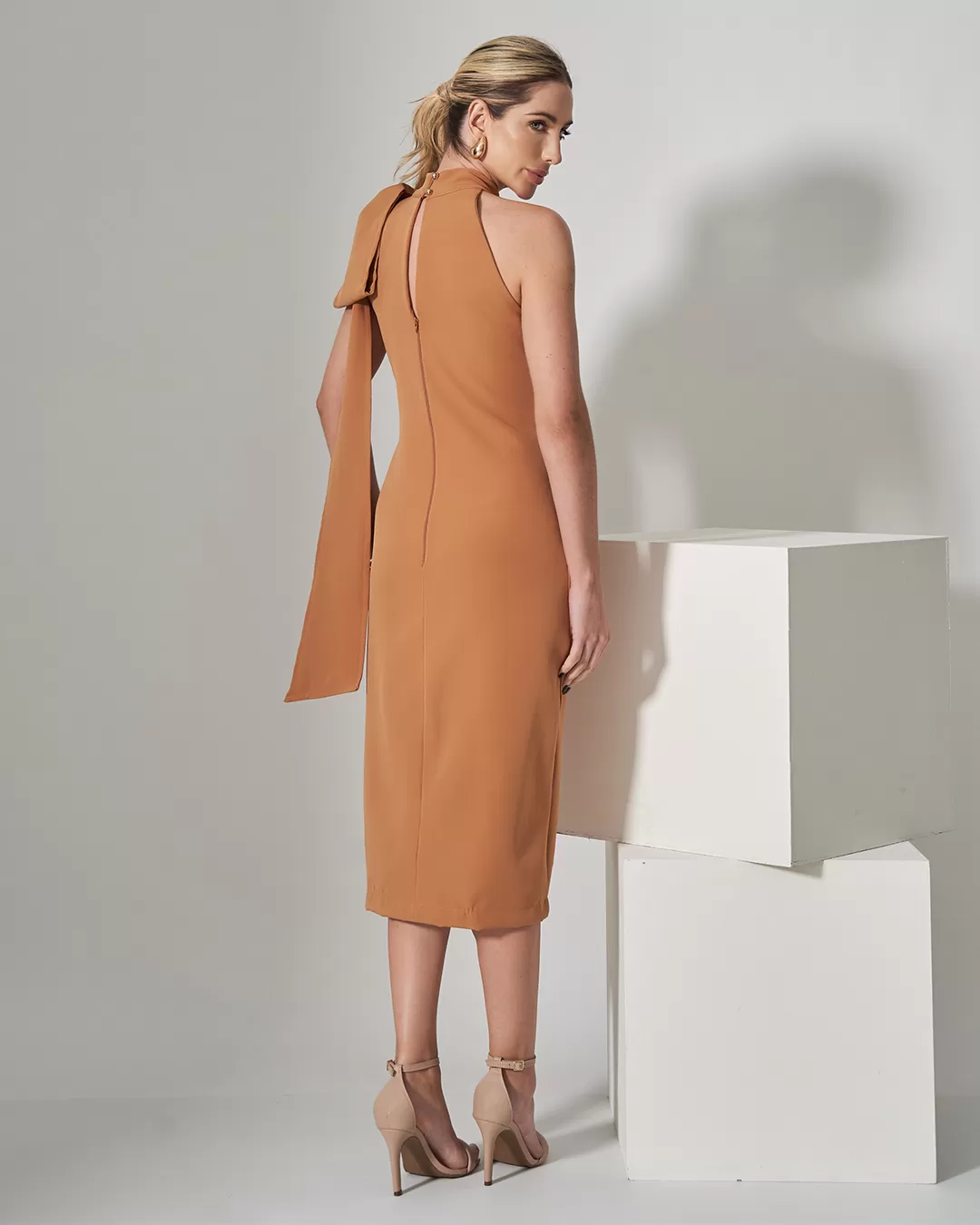 Miss Misses - Miss Misses Midi Dress With Large Bow Beige - 80529BEGE Miss Misses - Miss Misses Midi Dress With Large Bow Beige - 80529BEGE