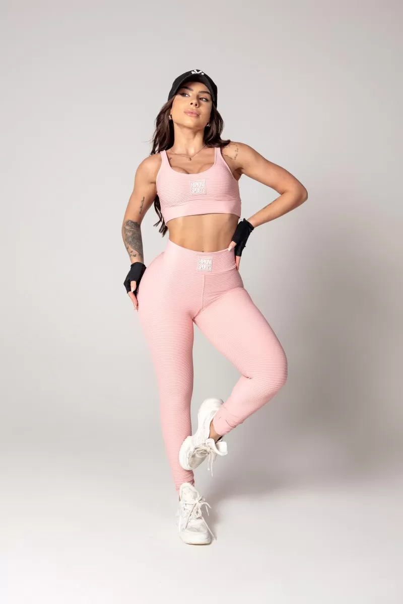 Hipkini - Pink Ribbed Athleisure Legging - 33330592 Hipkini - Pink Ribbed Athleisure Legging - 33330592