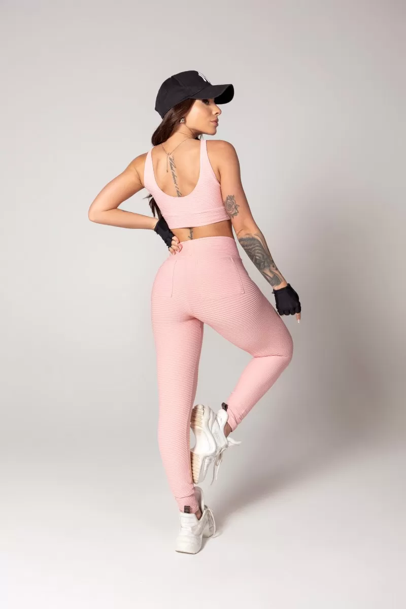 Hipkini - Pink Ribbed Athleisure Legging - 33330592 Hipkini - Pink Ribbed Athleisure Legging - 33330592