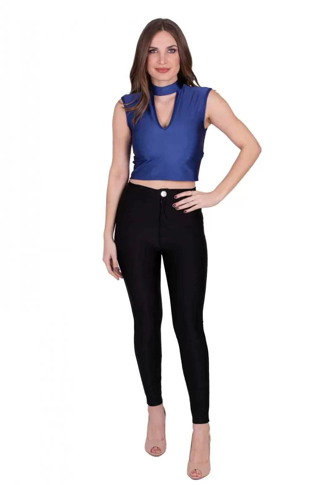 Miss Misses - Miss Misses Cirrê Shirt with Blue Choker Collar - 90157AZUL Miss Misses - Miss Misses Cirrê Shirt with Blue Choker Collar - 90157AZUL