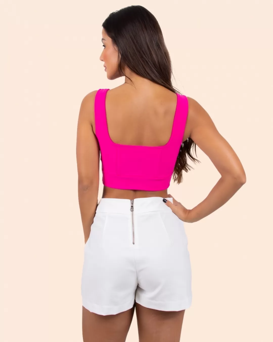 Miss Misses - Cropped Miss Misses Tank Shirt With Zipper Pink - 80438PINK Miss Misses - Cropped Miss Misses Tank Shirt With Zipper Pink - 80438PINK