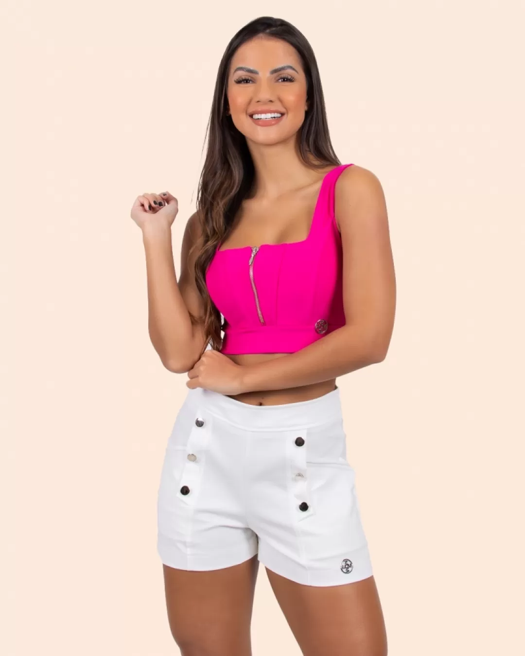 Miss Misses - Cropped Miss Misses Tank Shirt With Zipper Pink - 80438PINK Miss Misses - Cropped Miss Misses Tank Shirt With Zipper Pink - 80438PINK