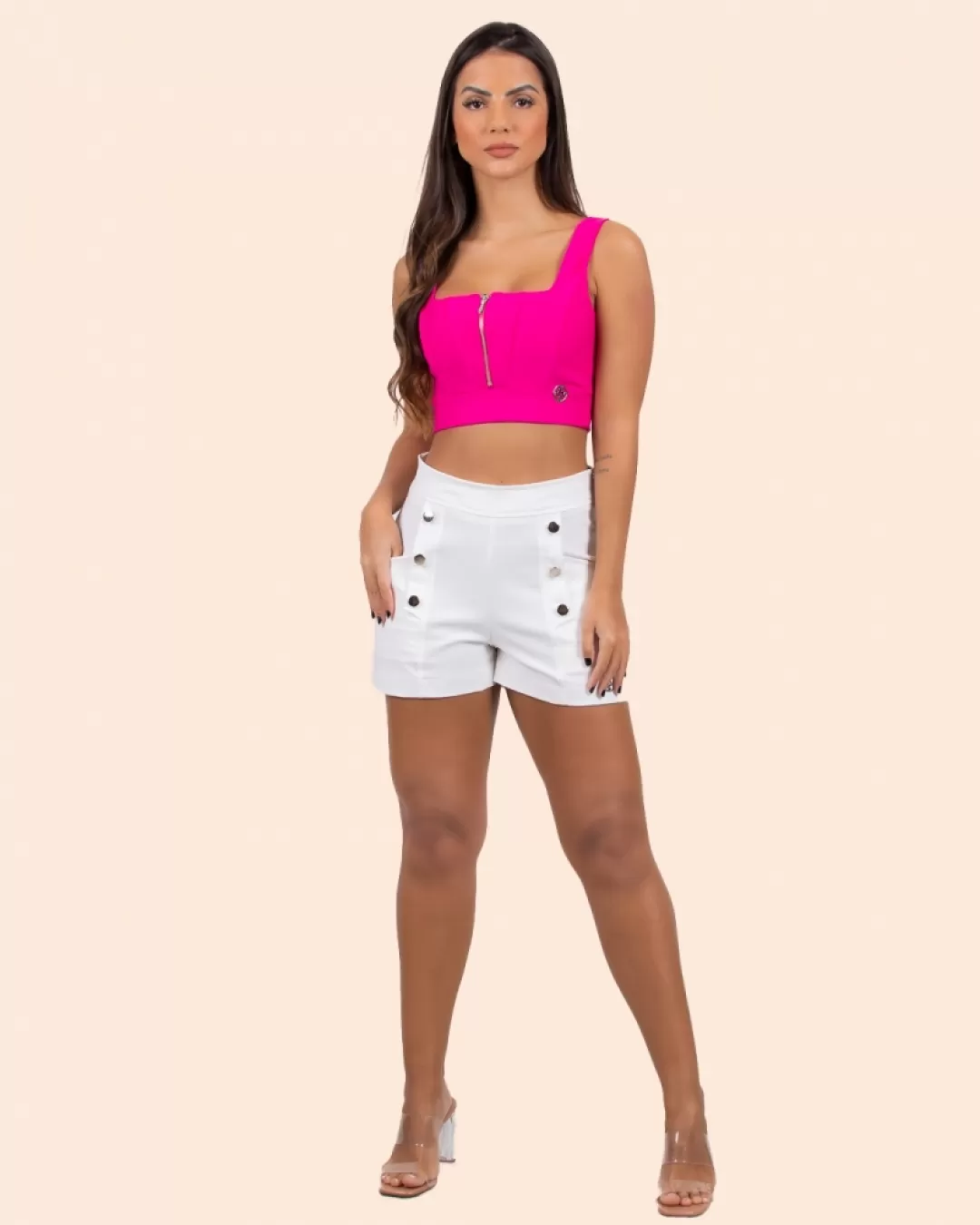 Miss Misses - Cropped Miss Misses Tank Shirt With Zipper Pink - 80438PINK Miss Misses - Cropped Miss Misses Tank Shirt With Zipper Pink - 80438PINK
