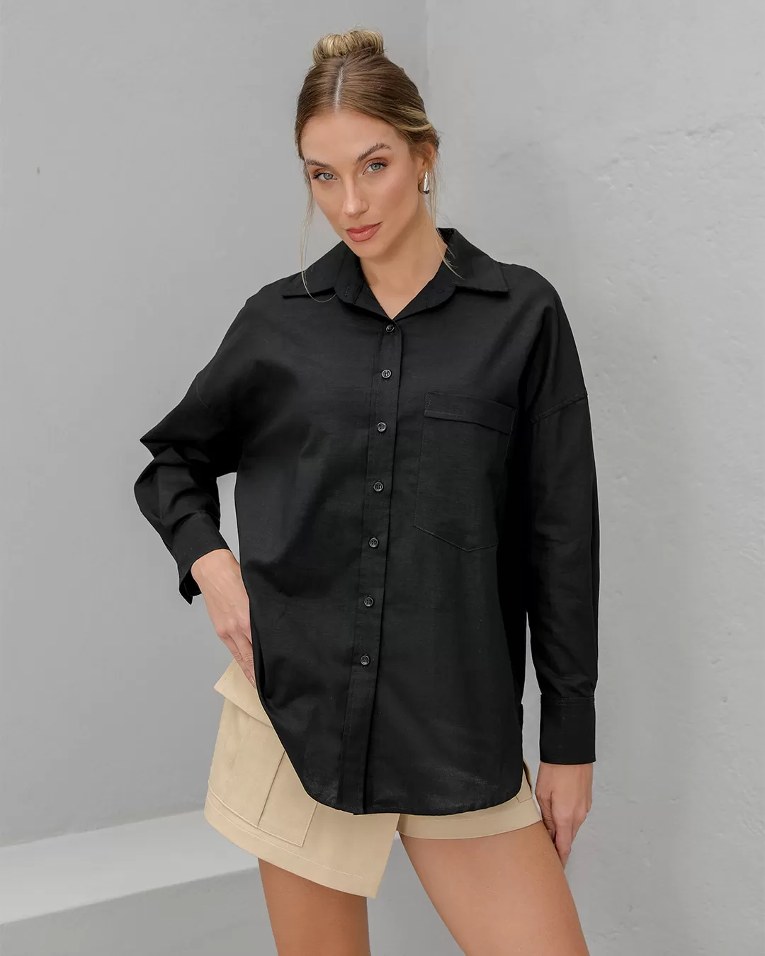 Dot Clothing - Dot Clothing Black Linen Shirt - 2376PRETO Dot Clothing - Dot Clothing Black Linen Shirt - 2376PRETO