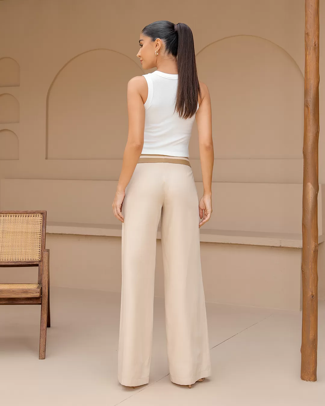 Dot Clothing - Pants Dot Clothing Wide Leg Folded Waistband Beige - 2348BEGE Dot Clothing - Pants Dot Clothing Wide Leg Folded Waistband Beige - 2348BEGE
