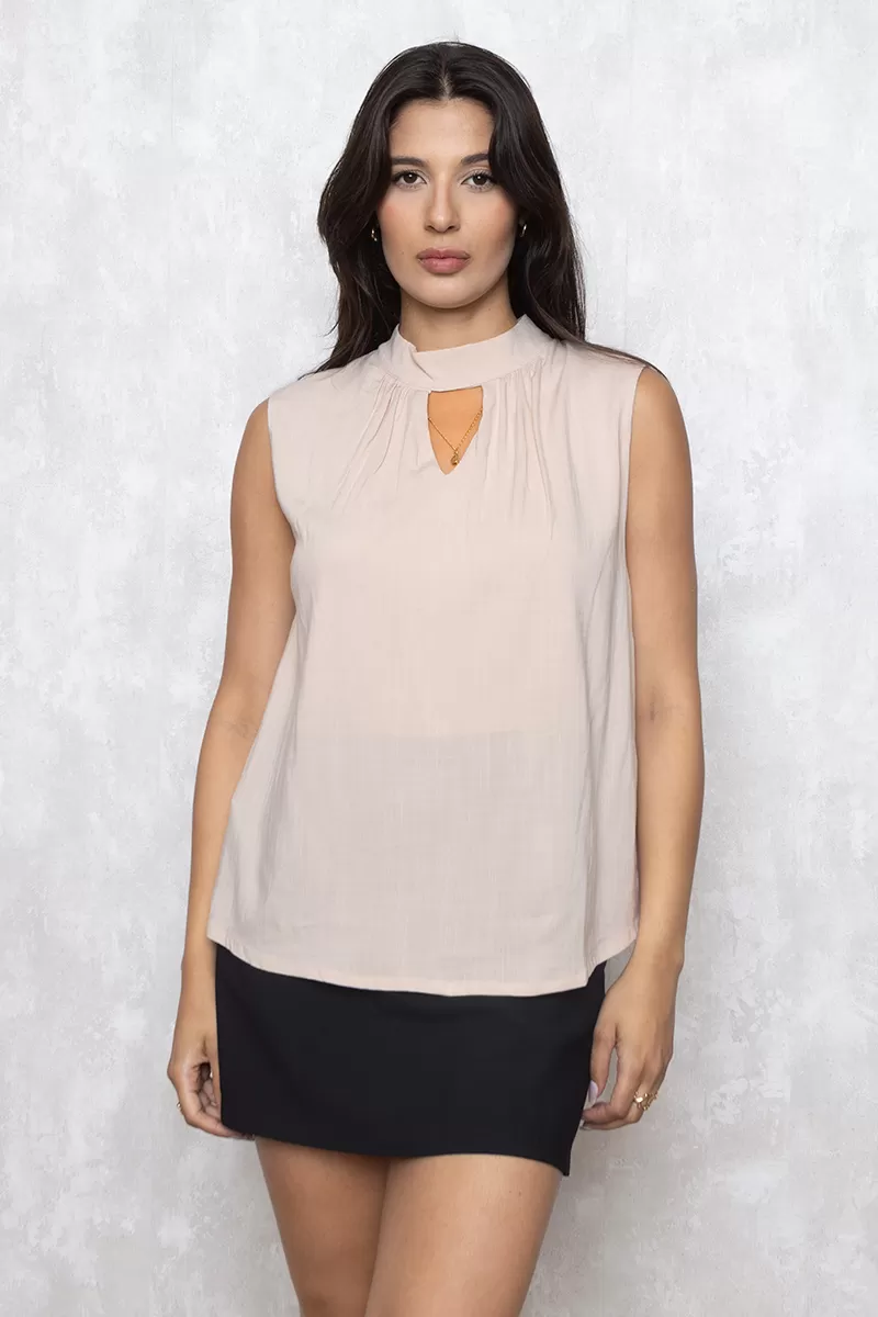 Miss Misses - Shirt Miss Misses Tank Shirt Viscolinho With Zip Sand - 54199BEGE Miss Misses - Shirt Miss Misses Tank Shirt Viscolinho With Zip Sand - 54199BEGE