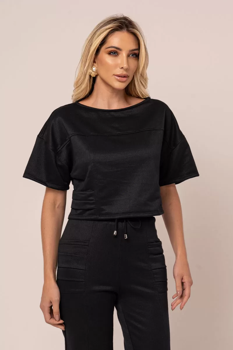 Miss Misses - Miss Misses Short Sleeve Sweatshirt Black - 54324001 Miss Misses - Miss Misses Short Sleeve Sweatshirt Black - 54324001