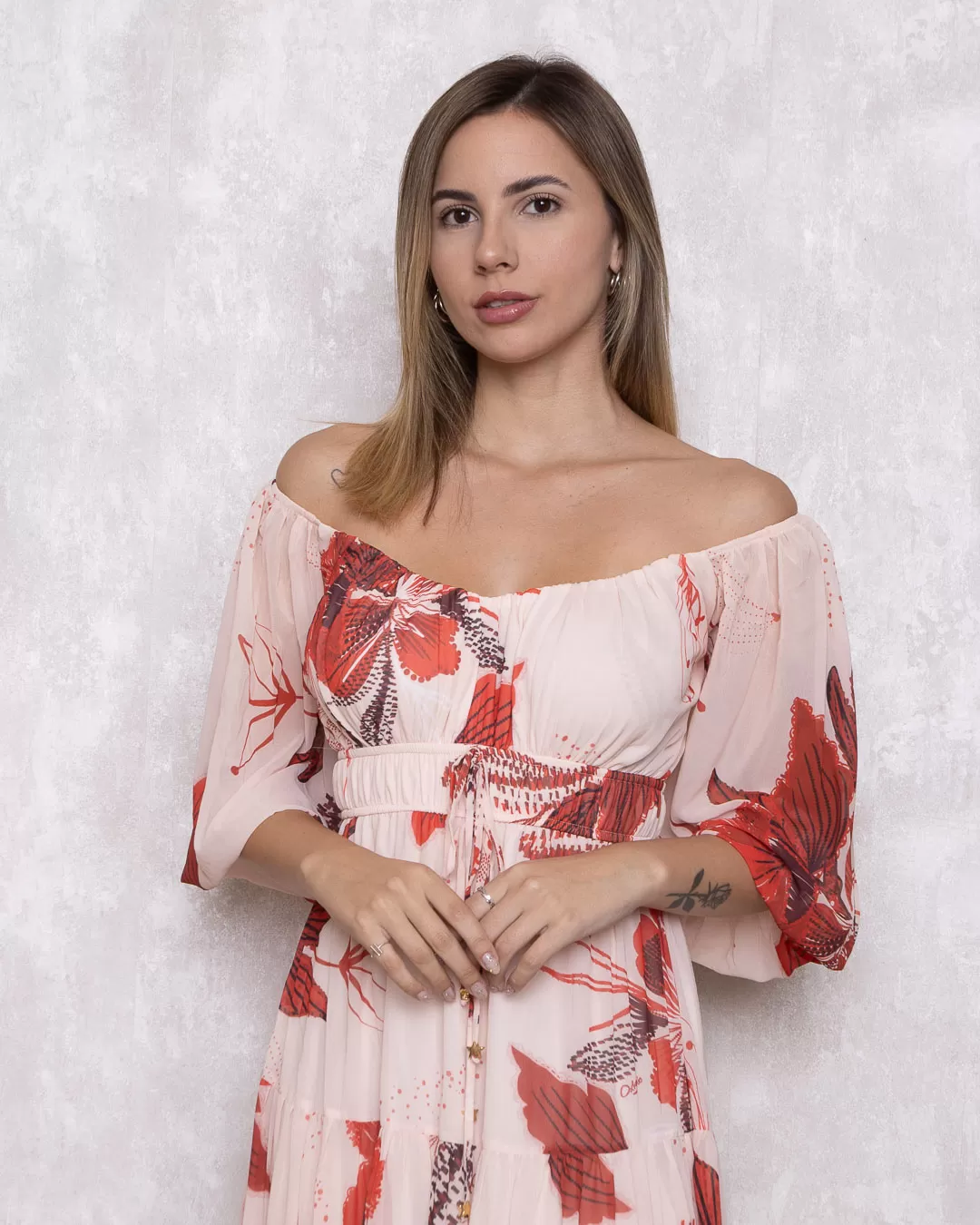 Oxigênio - Oxigênio Midi Dress Long Sleeve Red Print - 2110421VERMELHO Oxigênio - Oxigênio Midi Dress Long Sleeve Red Print - 2110421VERMELHO