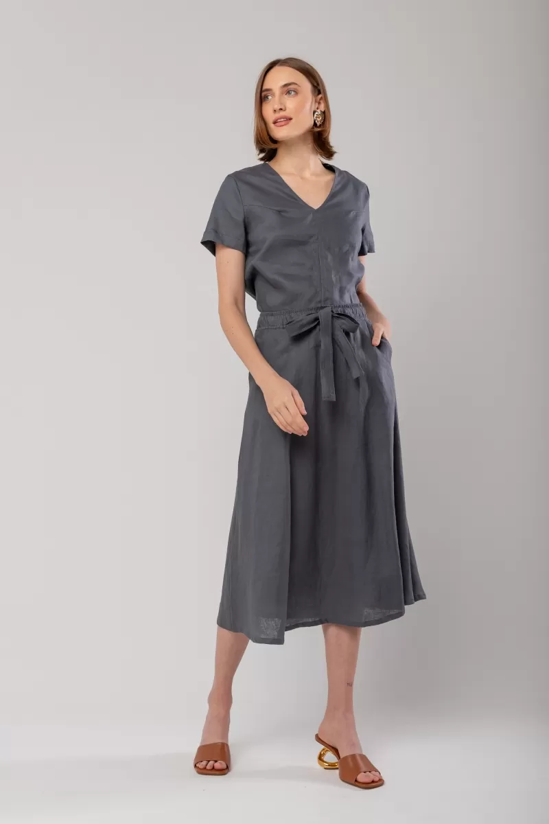 Hidrogênio - 100% GRAY LINEN EVASE MIDI SKIRT - 20020030 Hidrogênio - 100% GRAY LINEN EVASE MIDI SKIRT - 20020030