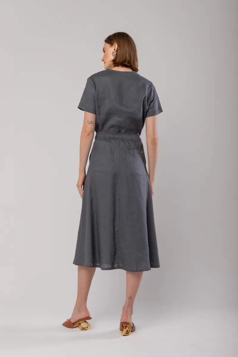 Hidrogênio - 100% GRAY LINEN EVASE MIDI SKIRT - 20020030 Hidrogênio - 100% GRAY LINEN EVASE MIDI SKIRT - 20020030