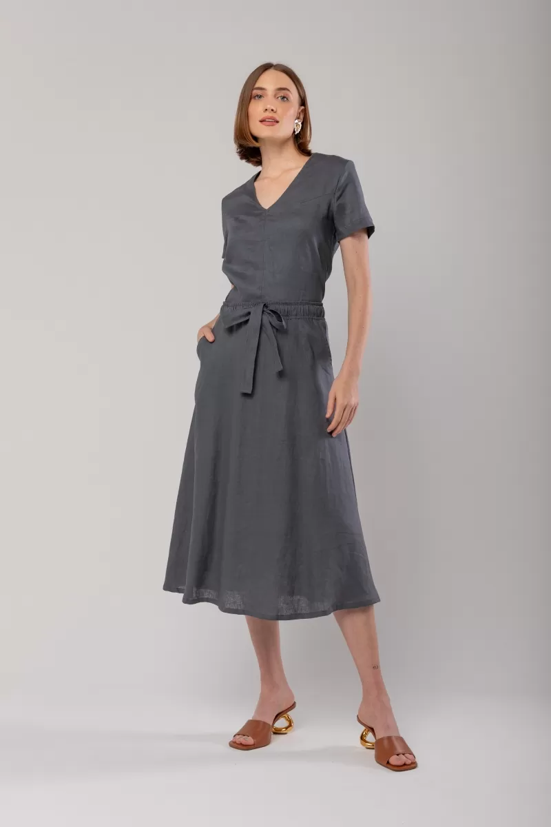Hidrogênio - 100% GRAY LINEN EVASE MIDI SKIRT - 20020030 Hidrogênio - 100% GRAY LINEN EVASE MIDI SKIRT - 20020030
