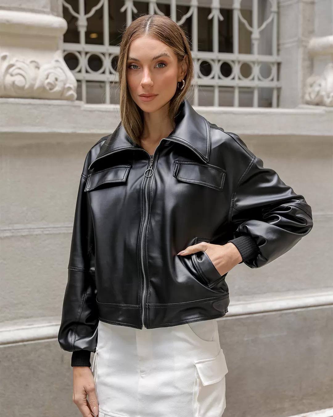 Dot Clothing - Dot Clothing Bomber Leather Jacket Black - 2321PRETO