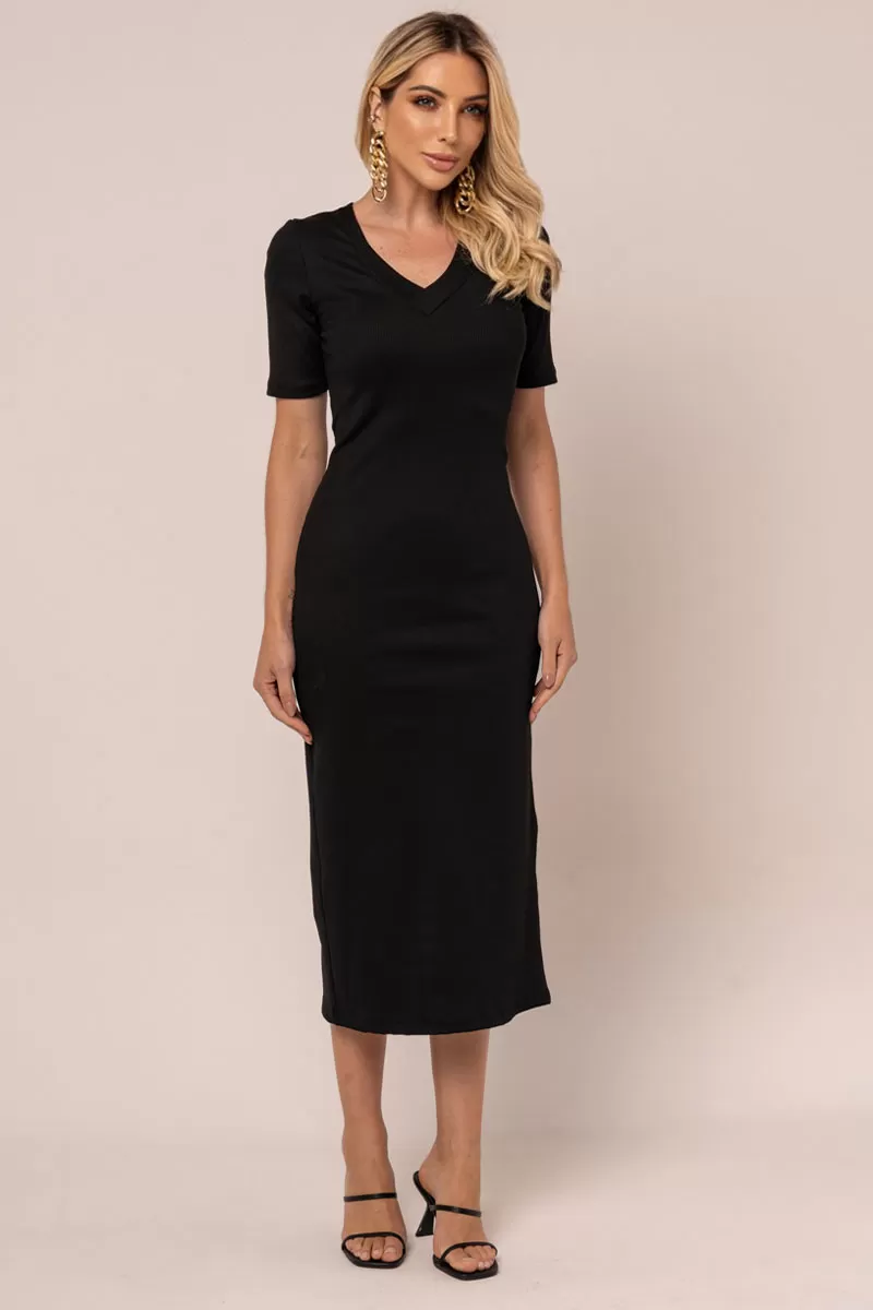 Miss Misses - Dress Miss Misses Ribbed MD V-Neck black - 54329001 Miss Misses - Dress Miss Misses Ribbed MD V-Neck black - 54329001